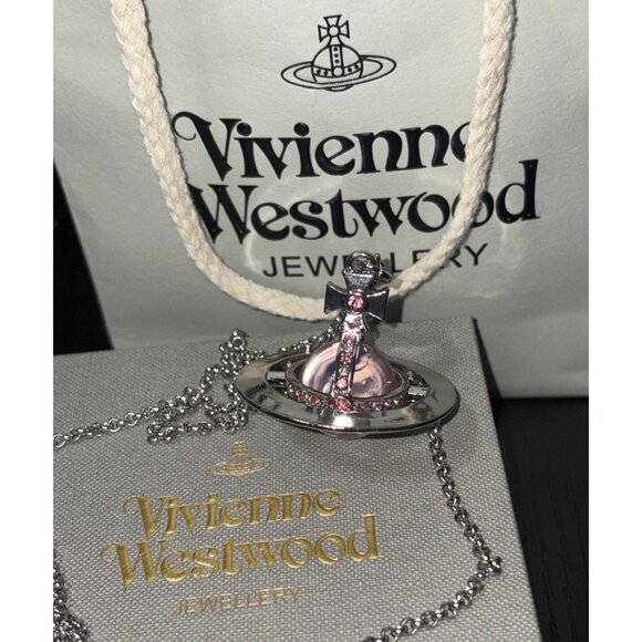 Vivienne Westwood Nana 3D Necklace Large Orb Silver Pink Pendant WITH BOX! - Picture 1 of 10